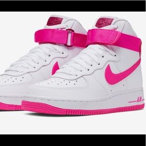 Nike White and Pink High Top Air Force 1
